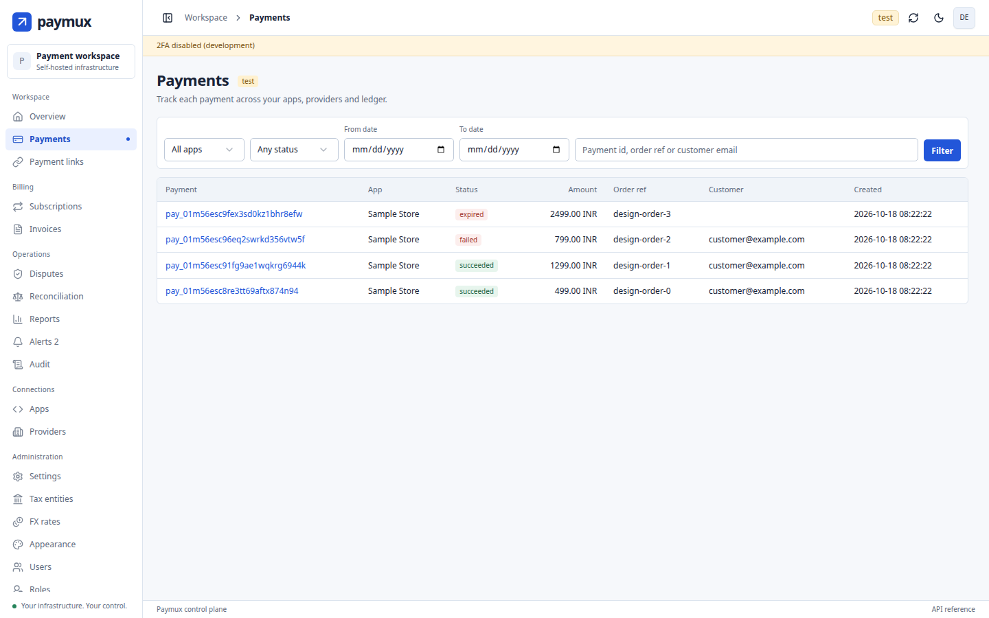 paymux payments dashboard